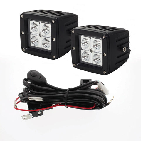 3" Square LED Light Kit With Harness, Pair